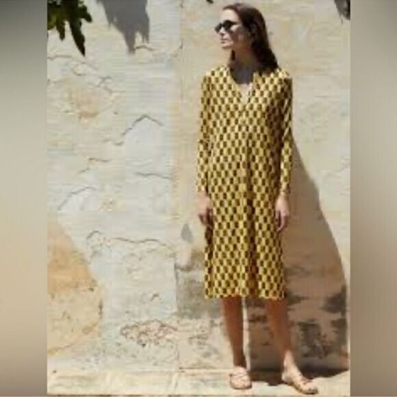 Zara Geometric Printed Satin Effect Flowy Midi Dress - Picture 2 of 6